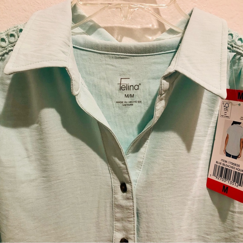 Felina ladie's Button Down Short Sleeve Casual  Blouse M - Picture 6 of 7